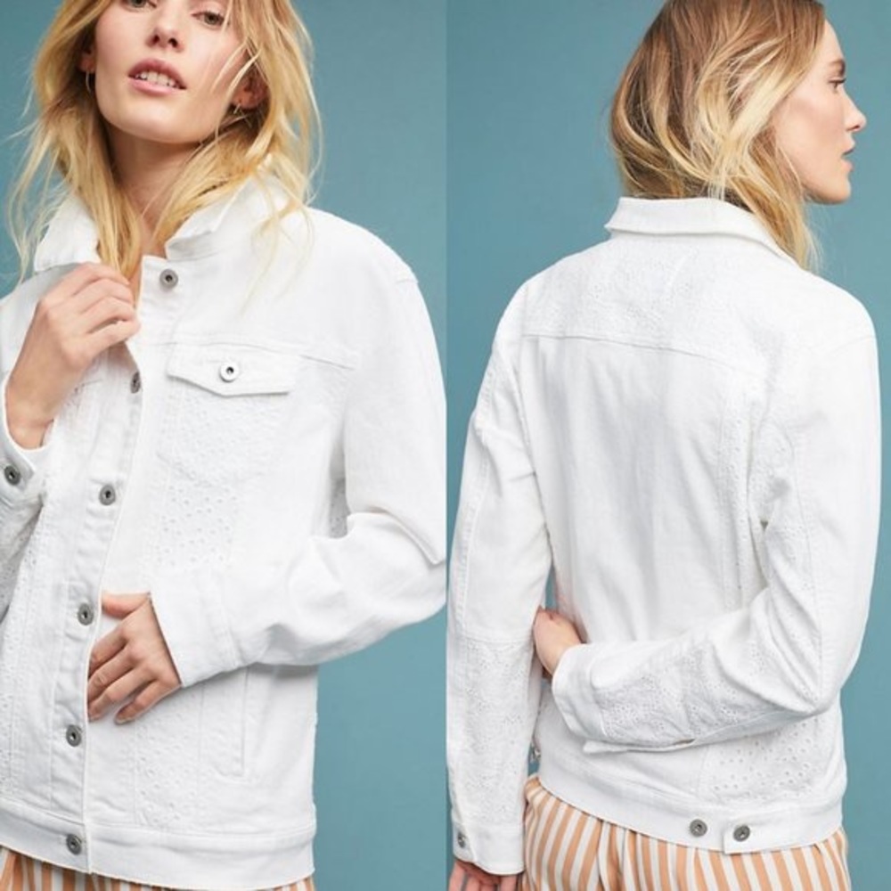 Pilcro and the Letterpress by Anthropologie White Eyelet Denim Jacket Size XS - Picture 1 of 12